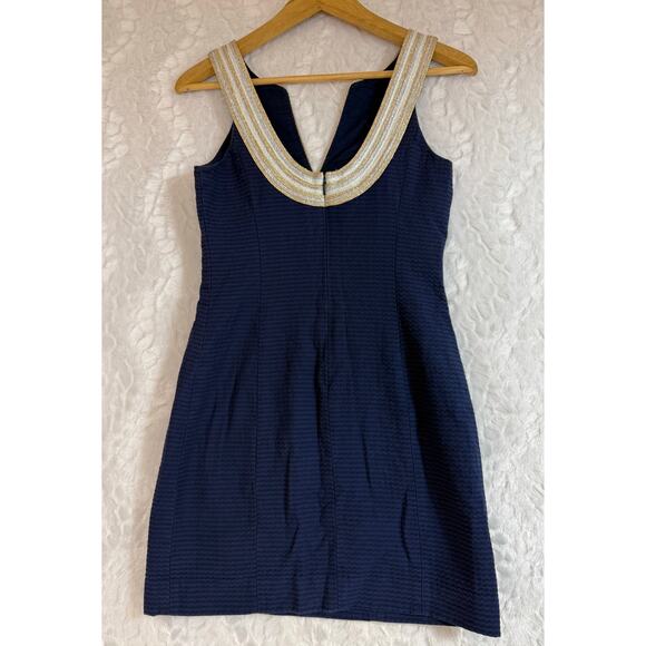 Lilly Pulitzer Valli Shift Dress Navy Blue Silver Gold Iridescent Metallic 00 - Picture 4 of 12